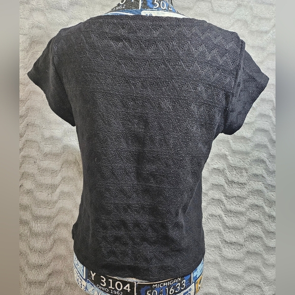 Madewell Short Sleeve Chevron Knit Black Button Up Blouse Large Medium - Picture 5 of 9